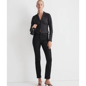 NWT Madewell Kick Out Crop Jeans in True Black Wash: Coated Edition Size 23